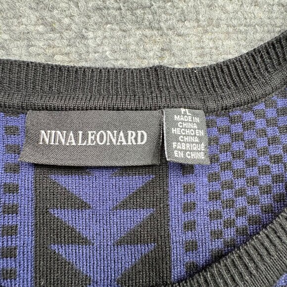 Nina Leonard Sweater‎ Dress Womens L Blue Aztec  Geometric Whimsygoth Dark Fairy - Picture 4 of 11